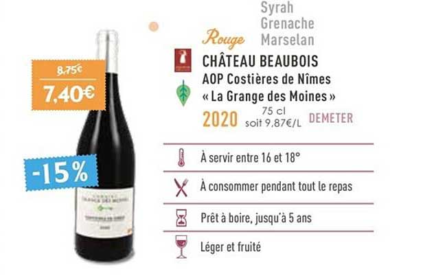 château beaubois aop costières de nîmes «la grange des moines» 2020