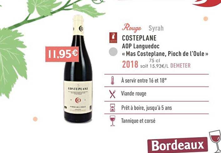 Costeplane Aop Languedoc «mas Costeplane, Pioch De L'oule» 2018