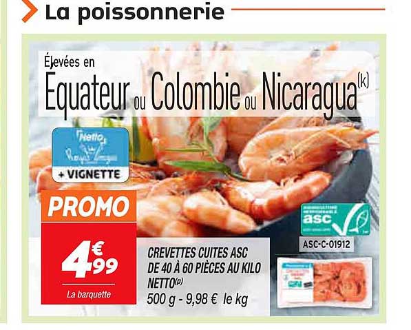 crevettes cuites asc de 40 à 60 pièces au kilo netto