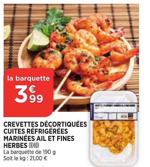 Crevettes Décortiquées Cuites Réfrigérées Marinées Ail Et Fines Herbes