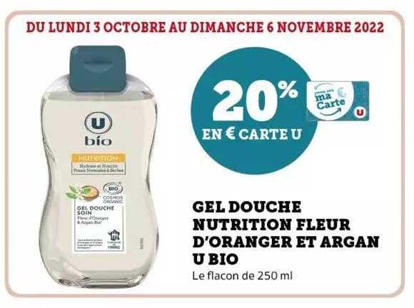 gel douche nutrition fleur d'oranger et argan u bio
