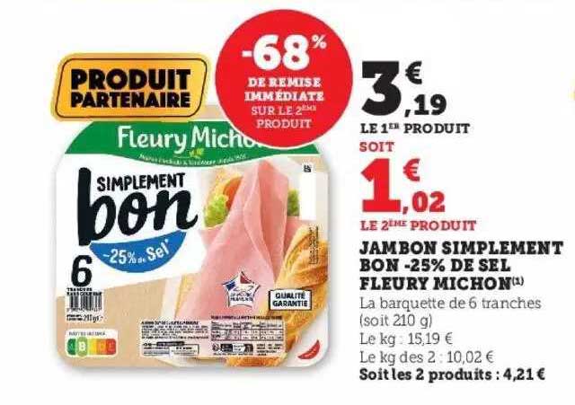 jambon simplement bon -25% de sel fleury michon