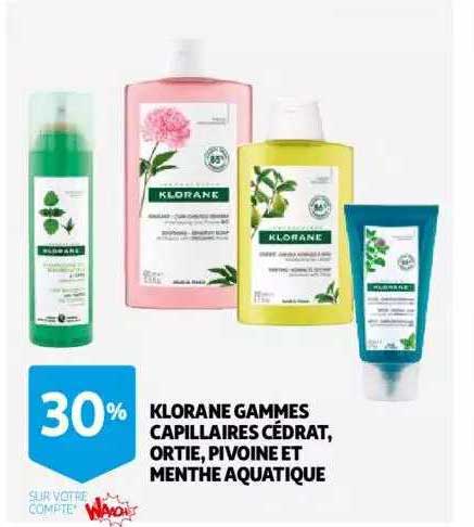 klorane gammes capillaires cédrat, ortie, pivoine et menthe aquatique