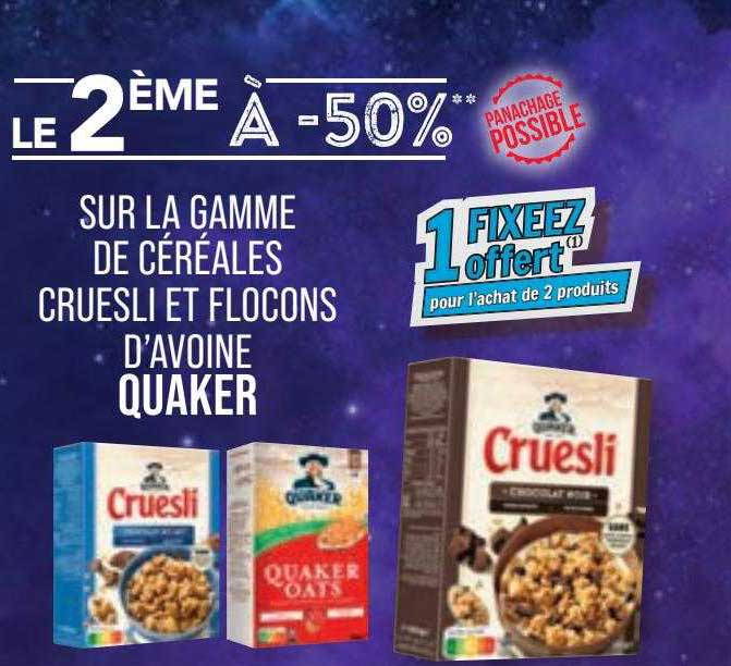 la gamme de céréales cruesli et flocons d'avoine quaker