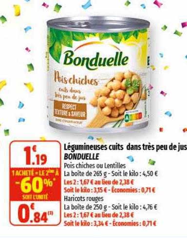 légumineuses cuits dans très peu de jus bonduelle