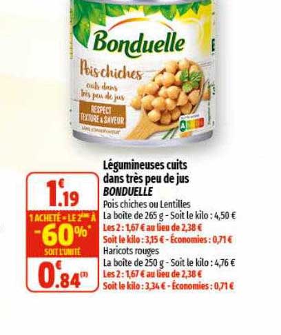 légumineuses cuits dans très peu de jus bonduelle