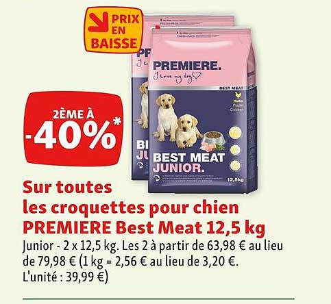 les croquettes pour chien première best meat 12,5 kg