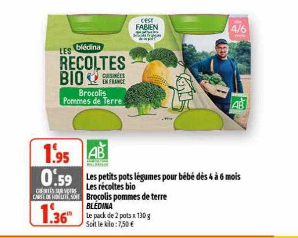 Les Petits Pots Légumes Pour Bébé Dès 4 à 6 Mois Les Récoltes Bio Brocolis Pommes De Terre Blédina