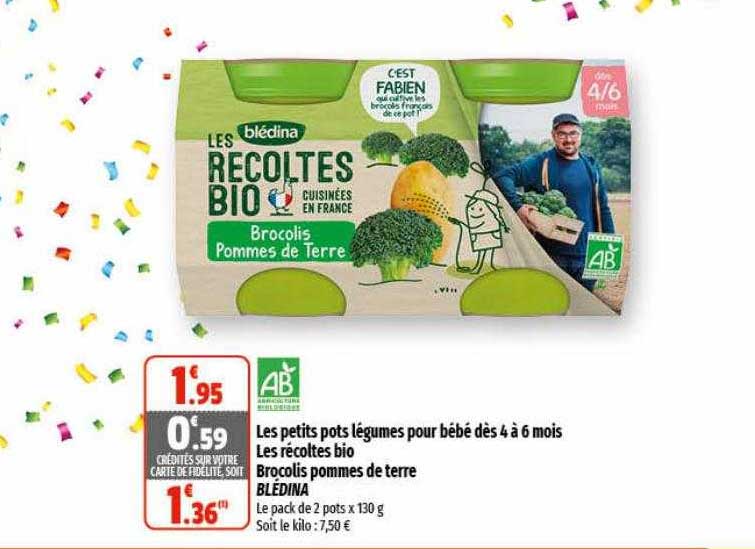 les petits pots légumes pour bébé dès 4 à 6 mois les récoltes bio brocolis pommes de terre blédina