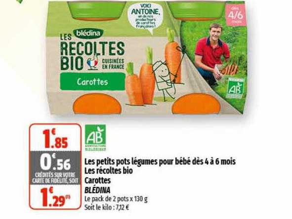 les petits pots légumes pour bébé dès 4 à 6 mois les récoltes bio carottes blédina