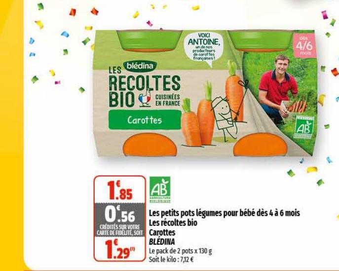 les petits pots légumes pour bébé dès 4 à 6 mois les récoltes bio carottes blédina