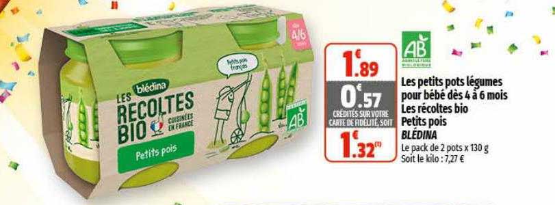 les petits pots légumes pour bébé dès 4 à 6 mois les récoltes bio petits pois blédina
