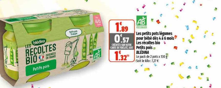 les petits pots légumes pour bébé dès 4 à 6 mois les récoltes bio petits pois blédina
