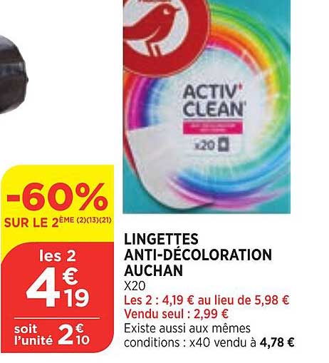 lingettes anti-décoloration auchan