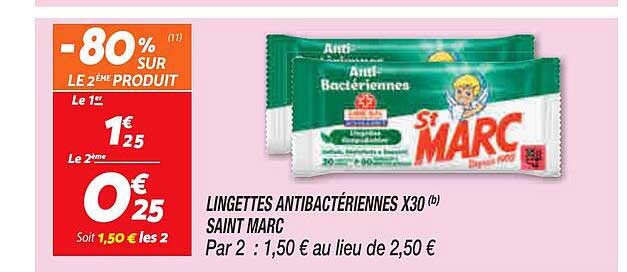 lingettes antibactériennes x30 saint marc