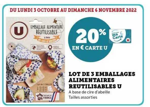 lot de 3 emballages alimentaires réutilisables u