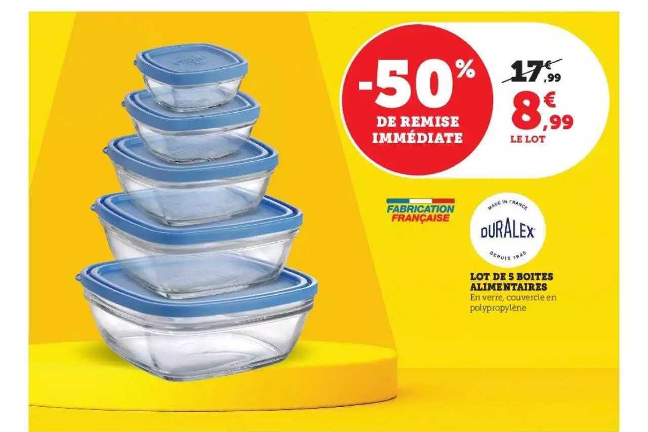 lot de 5 boîtes alimentaires duralex