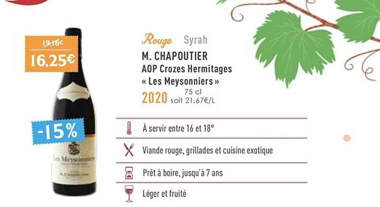 m.chapoutier aop crozes hermitages «les meysonniers» 2020