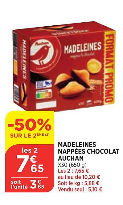 madeleines nappées chocolat auchan