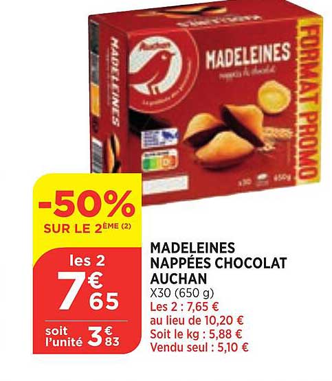 madeleines nappées chocolat auchan