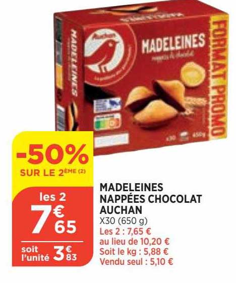 madeleines nappées chocolat auchan
