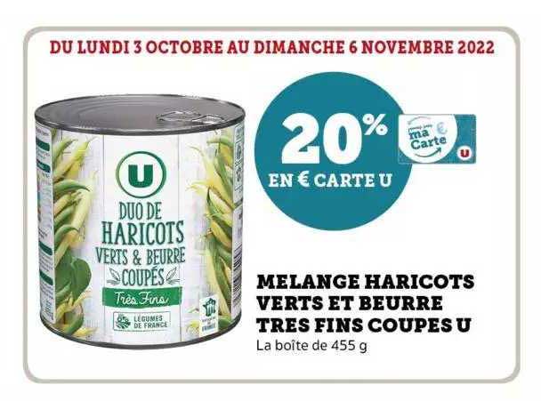 mélange haricots verts et beurre très fins coupes u