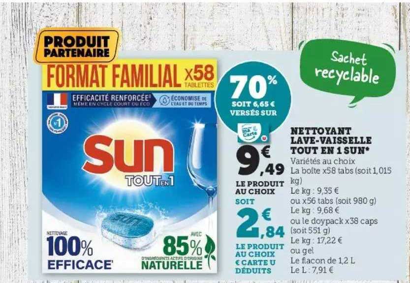 nettoyant lave-vaisselle tout en 1 sun