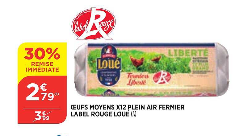 oeufs moyens x12 plein air fermier label rouge loué