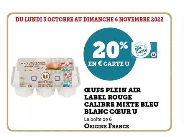 Oeufs Plein Air Label Rouge Calibre Mixte Bleu Blanc Cœur U
