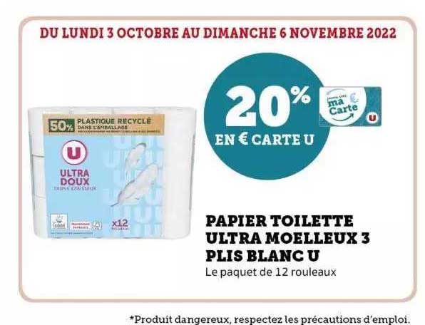 papier toilette ultra moelleux 3 plis blanc u