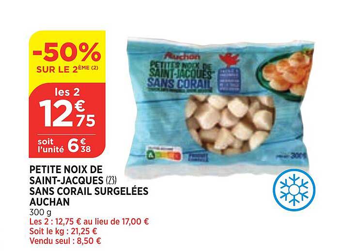 petite noix de saint-jacques sans corail surgelées auchan