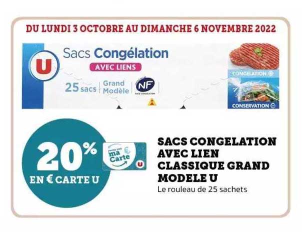 sacs congélation avec lien classique grand modèle u