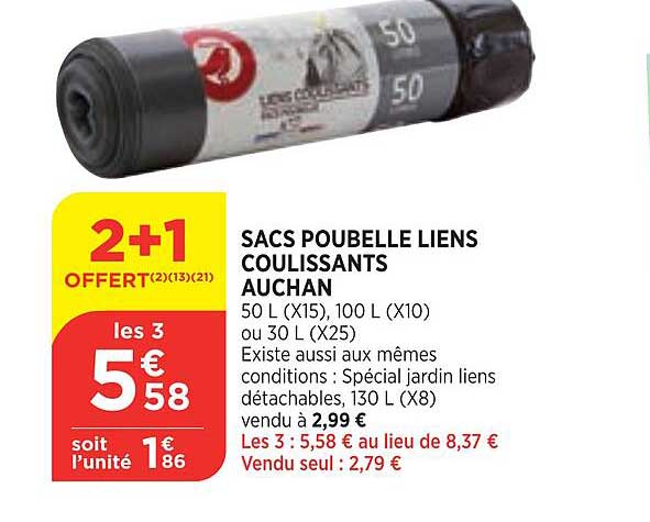 Sacs Poubelle Liens Coulissants Auchan