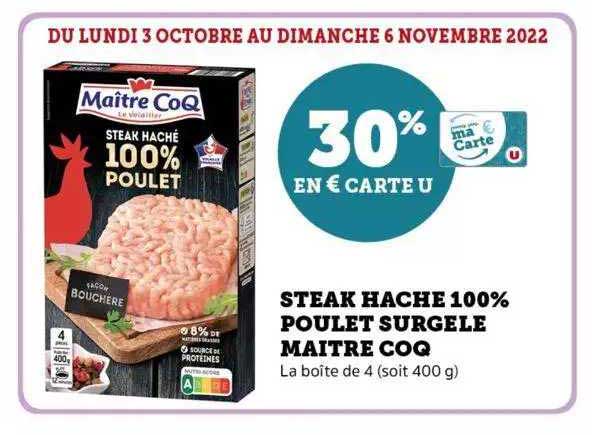 steak haché 100% poulet surgelé maître coq