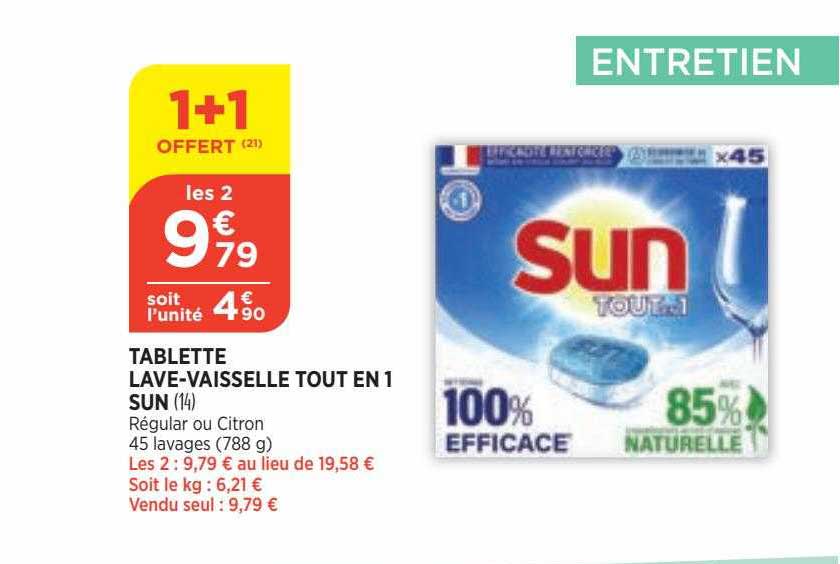 tablette lave-vaisselle tout en 1 sun