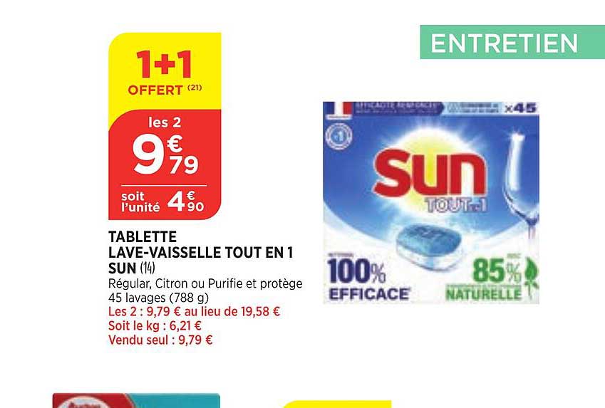 tablette lave-vaisselle tout en 1 sun