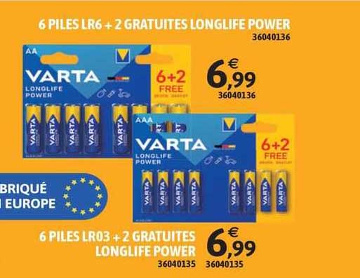 6 piles lr6 + 2 gratuites longlife power