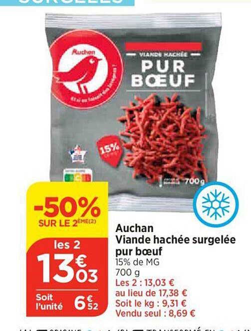 Auchan Viande Hachée Surgelée Pur Bœuf