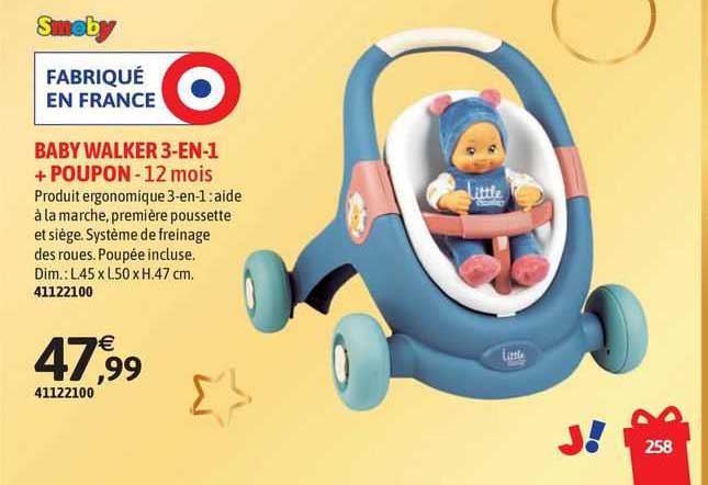 baby walker 3-en-1 + poupon smoby