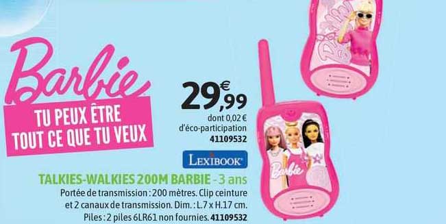 barbie talkies-walkies 200m lexibook