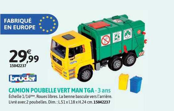 bruder camion poubelle vert man tga - 3ans