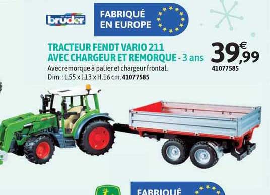 bruder tracteur fendt vario 211 avec chargeur et remorque