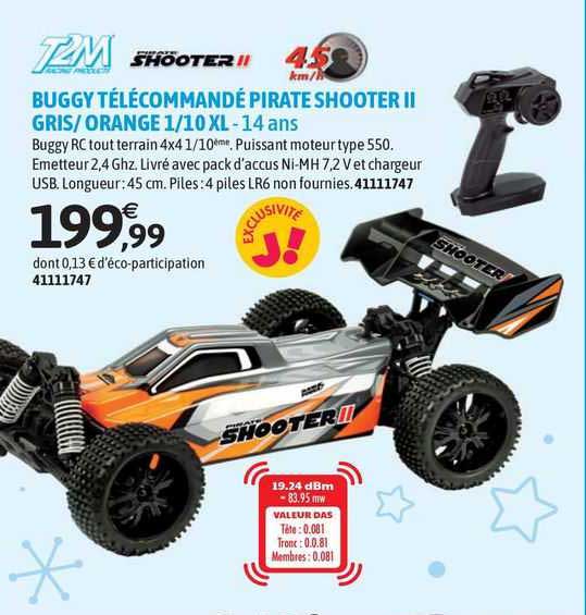 buggy télécommandé pirate shooter ii gris/orange 1/10xl