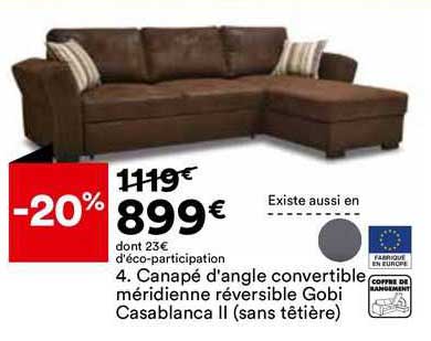 canapé d'angle convertible méridienne réversible gobi casablanca II (sans tétière)