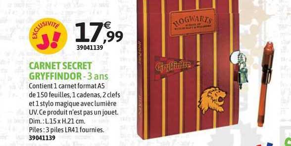 carnet secret gryffindor - 3 ans
