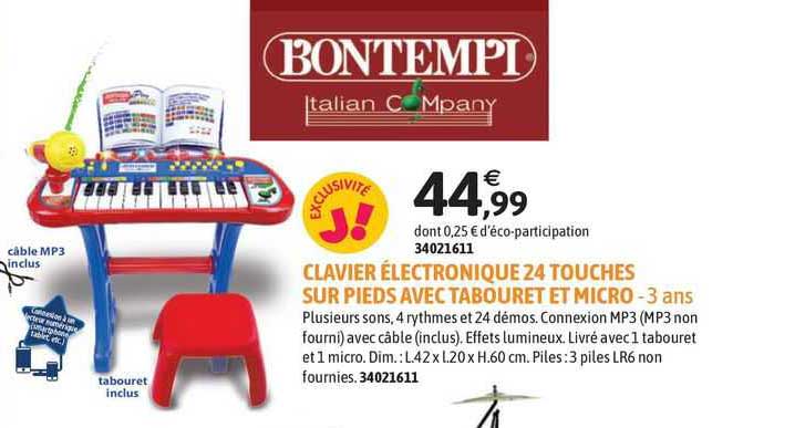 clavier électronique 24 touches sur pieds avec tabouret et micro - 3 ans