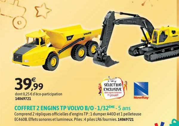coffret 2 engins tp volvo b/o - 1/2ème