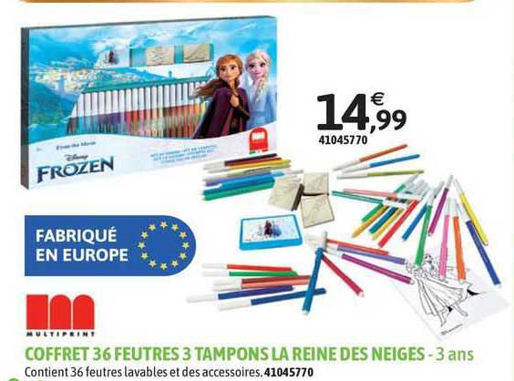coffret 36 feutres 3 tampons la reine des neiges - 3 ans