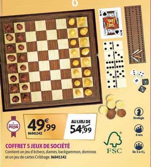 coffret 5 jeux de société pion
