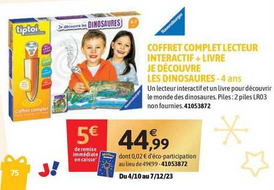 coffret complet lecteur interactif + livre je découvre les dinosaures - 4 ans